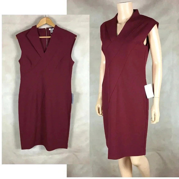 SPENSE Dark Red Cap Sleeve Structured Sheath Dress NWT 8 - Picture 2 of 10